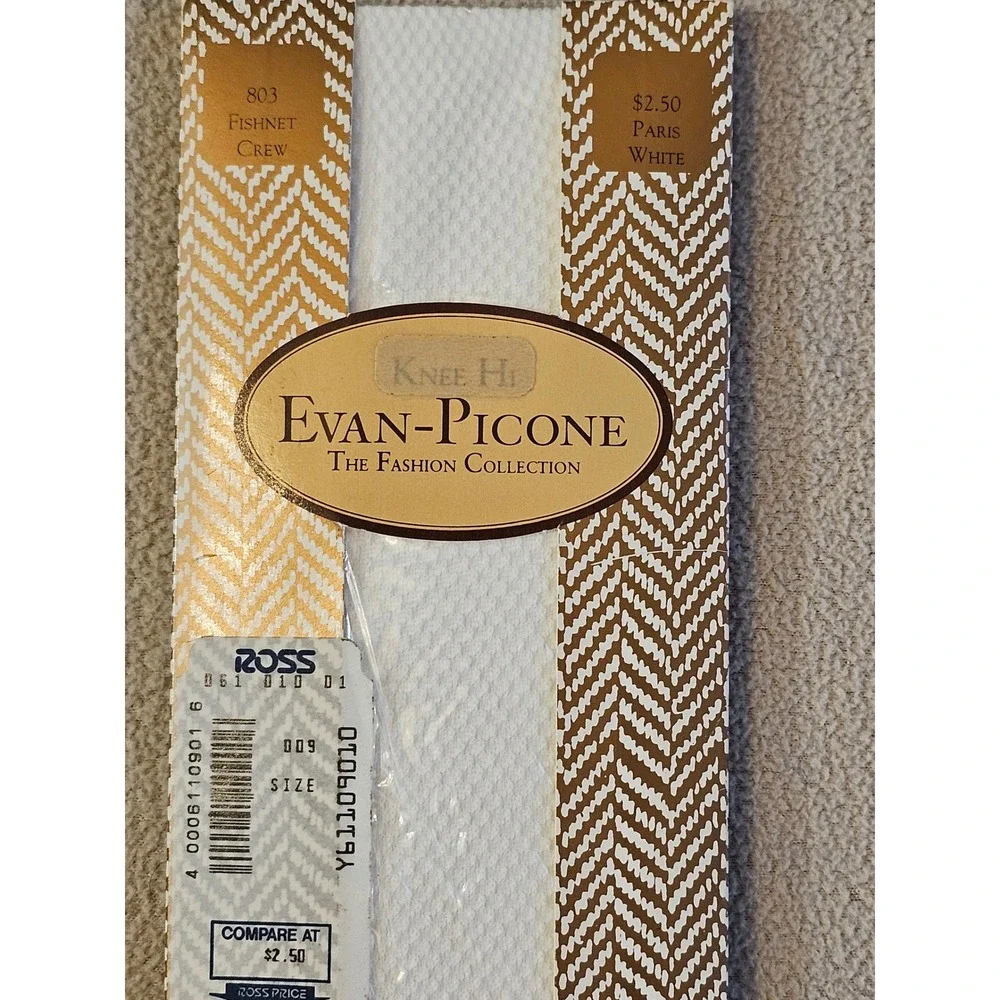 Evan-Picone 100% Nylon Sz 8.5-11 #803‎ Fishnet Crew Paris White New Vintage